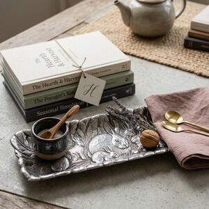 Arthur Court 1990 Vintage Aluminum Bunny Rabbit Oblong Serving Tray 18" x 5.5"